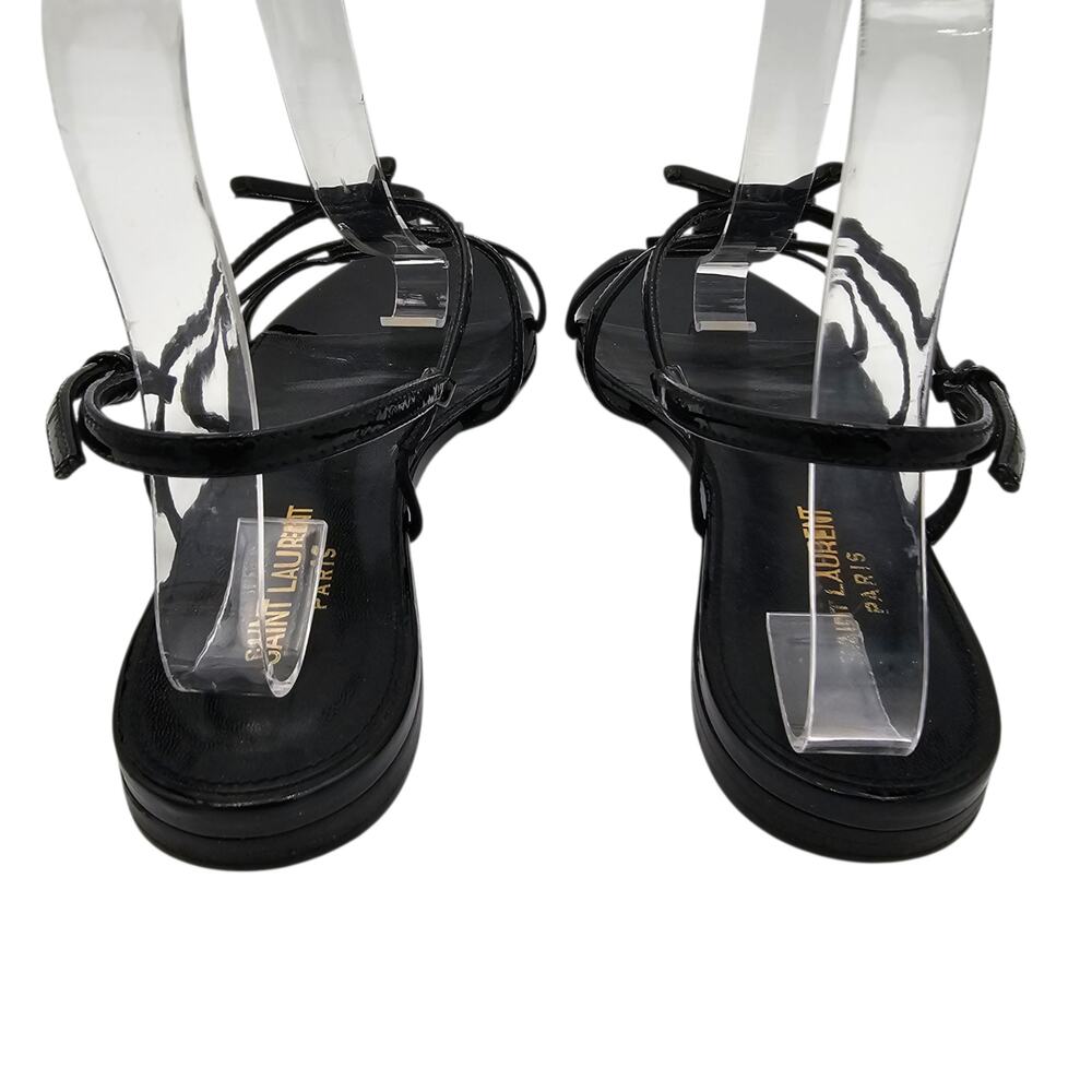 Saint Laurent YSL Cassandra Flat Strap Sandal Black Patent Leather Size 37 US 7 - Picture 5 of 11